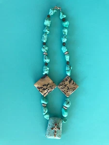 COLLANA DICHIARAZIONE TURCHESE CON CRISTALLI E CROCE - LUNGA 18" - NUOVA E STRAORDINARIA! - Foto 1 di 5