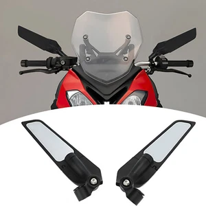 Pair Motorcycle Mirrors Wind Wing Adjustable Rotating Rearview Mirror - Picture 1 of 8