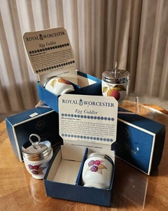 2 Box Sets Vintage Royal Worcester EVESHAM Porcelain Egg Coddler Peach & Berries - Picture 1 of 7
