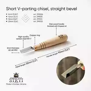 Scalpello corto a V con smusso dritto, utensili per intaglio legno, utensili a V per hobby - Foto 1 di 6