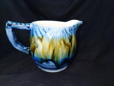 Porthmadog Pottery Cymru / Portmadoc Wales Blue Green Drip Glazed 10 cm Jug. - Image 1 of 4