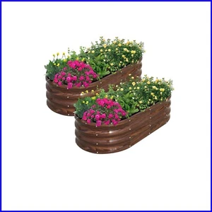 Durable Galvanized Metal Planter Box - 4x2 ft Oval Beds for Flowers & Vegetables - Picture 1 of 8
