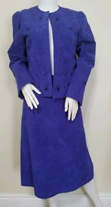 Vtg Samuel Robert Peter Hatsi Androu Womens Tag Size 12 Blue Suede Skirt Suit - Picture 1 of 8