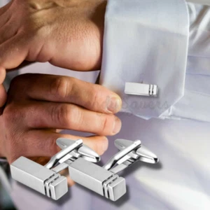 Quality Men's Silver Vintage Fashion Rectangle Bar Cuff Link Cufflink Jewelry UK - Picture 1 of 8