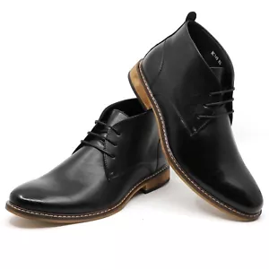Black Men's Lace up Formal Dress Casual Oxford Ankle Boots - Picture 1 of 7