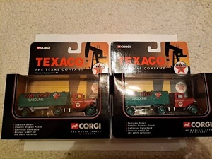 2 Corgi Texaco Oil Diecast Ford Truck Texas Pipeline Fire Chief Gasoline Tanker - Picture 1 of 7