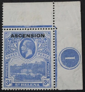 Placa de tres peniques Ascension 1922 GV 1 SG 5 como nueva - Imagen 1 de 1