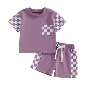 Toddler Baby Girl Clothes Summer Outfit Plaid Patchwork Short Sleeve T Shirt ... - Picture 1 of 7