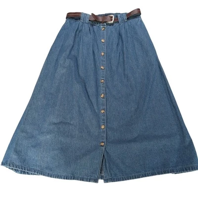 Y2K Cabin Creek джинсовой ткани юбка женщин 14 синий кнопка спереди подпоясанный линия карманы - Изображение 1 из 4