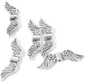 50 pcs 20mm Angel Wing Spacer Metal Beads DIY for Bracelets Small, Silver  - Picture 1 of 4
