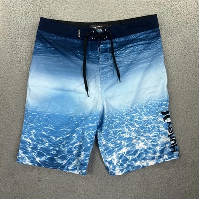 Hurley Board Shorts Boys 18/29 Blue Ocean Water Surf Beach Drawstring Party - Image 1 of 4