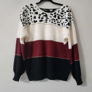 Shein Colorblock Sweater with Animal Print Womens Large Vintage Inspired - Picture 1 of 4