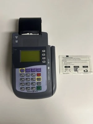 VeriFone OMNI 3200SE Credit Card Terminal w/ Roll and Card Reader Cleaning Card - Image 1 of 4
