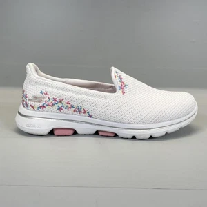 Skechers Go Walk 5 Damenschuhe Größe 6 weiß Blumenmuster Slipper bequem Gehen - Bild 1 von 11