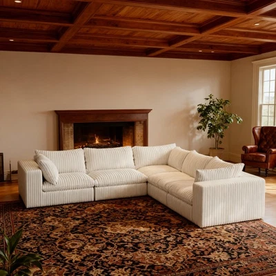 118" Cloud Couch Corduroy Modular Sofa V-Shaped Sectional Couch for Living Room - Image 1 of 4