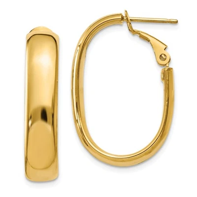 Italian 14k Yellow Gold 5.75mm x 27mm Hollow Squared Oval Omega Hoop Earrings - Image 1 of 4