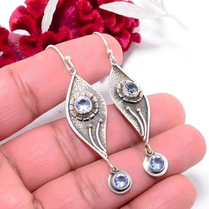 Pendiente de plata de ley 925 hecho a mano de diseñador de piedras preciosas de tanzanita 2,42 Sku13 - Imagen 1 de 2