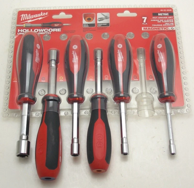 6 Milwaukee Hollowcore Metric Magnetic Nut Driver Set Model 48-22-2548 One Miss - Image 1 of 1