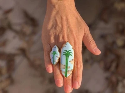 Anillo Ajustable Sofio Gongli Georgiano Minankari Cloisonné Esmalte Palmera Raro Foto 1 de 4