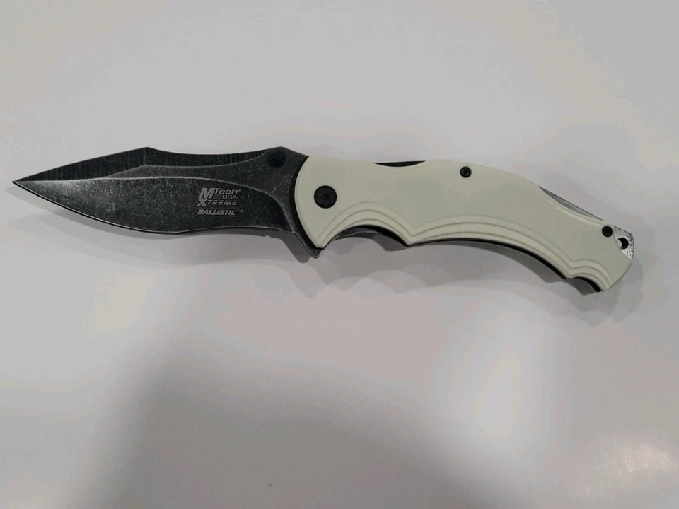 MTech - Cuchillo Plegable Asistente de Resorte Hoja Acero Inoxidable 440, Mango BLANCO G10 Foto 1 de 4