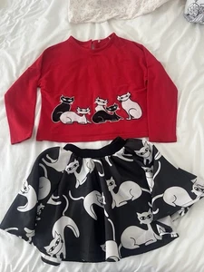 Conjunto de top y falda estampados de gatos para niñas talla 6-7 novedad - Imagen 1 de 4