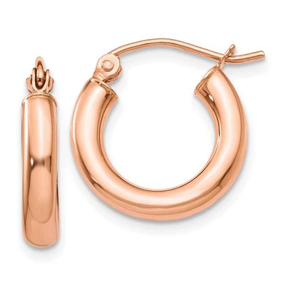 14k Rose Gold Polished 3mm Lightweight Tube Hoop Earrings - Image 1 of 4