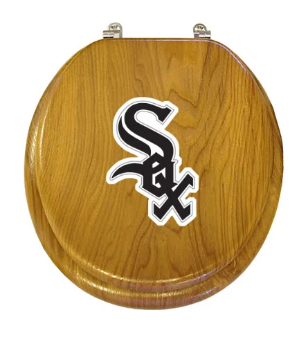Asiento de inodoro MLB acabado roble redondo o alargado con calcomanía del logotipo del equipo en la tapa del asiento Foto 1 de 2
