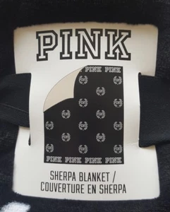Victoria's Secret PINK Black Friday Rare Sherpa Pure BLACK CREST LOGO Blanket  - Picture 1 of 2