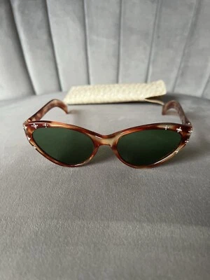 Italian Cat Eye Tortoise Shell Sunglasses Matching Case Rhinestones Circa 1950 - Image 1 of 4