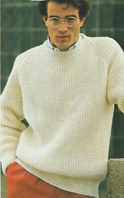 198 MANS FISHERMANS RIB DK SWEATER 38-42" VINTAGE KNITTING PATTERN COPY - Image 1 of 2