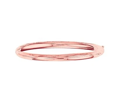 Brazalete Brazalete 5mm Todo Brillante Liso Ajuste Cómodo Real Oro Rosa 14K 7" Foto 1 de 2