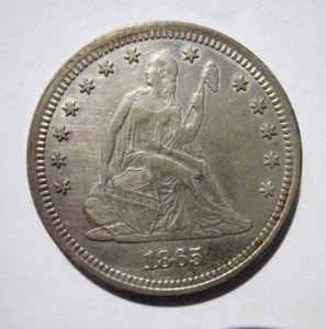 1865 LIBERTY SEATED QUARTER 25c COIN PHILADELPHIA MINT RARE CIVIL WAR DATE - Picture 1 of 2