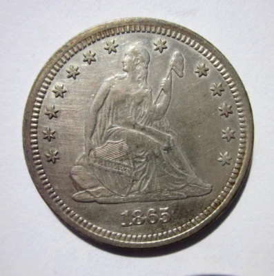 1865 LIBERTY SEATED QUARTER 25c COIN PHILADELPHIA MINT RARE CIVIL WAR DATE - Image 1 of 2