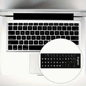 English Keyboard Stickers, Computer Cover, Black Background White Lettering K8 - Photo 1/1