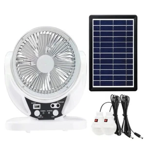 VENTILATORE CON PANNELLO SOLARE LAMPADE A LED BATTERIA RICARICABILE POWER BANK - Foto 1 di 15
