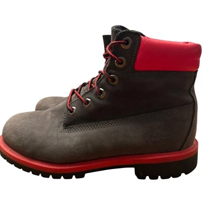 Timberland 6′′ Premium Botas Impermeables Juveniles 5Y (Mujeres 6.5-7) Gris/Rojo 3396R Foto 1 de 4