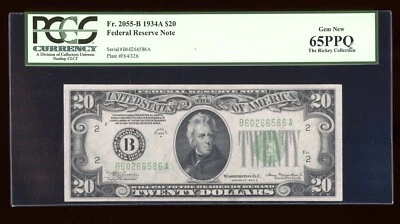 DBR 1934-A $20 FRN New York Gem Fr. 2055-B PCGS 65 PPQ Serial B60266586A - Image 1 of 2
