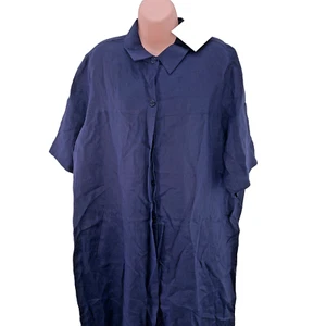 Marina Rinaldi Shirt Maxi Dress, Button Front Short Sleeve Size UK 22 Navy - Picture 1 of 18