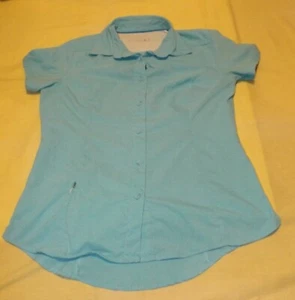Magellan Outdoors Womens Small Fish Gear Shirt Short Sleeve Button Up Turquoise - Picture 1 of 4