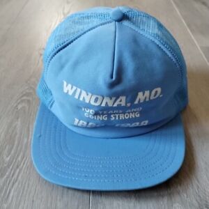 Vintage Winona Missouri Hat Trucker Cap Blue White Foam Snapback USA Made