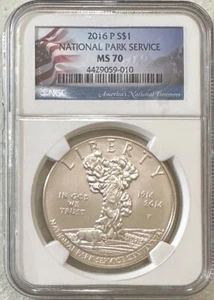 2016-P  Silver National Park Service $1 Dollar - Graded MS70 by NGC - Gorgeous - Picture 1 of 6