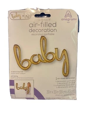 Baby 3D Script Foil Balloon- 39'' | Gold Foil Mylar Baby Shower Party Balloons - Image 1 of 2