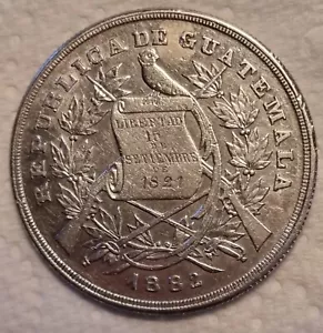 1882 Republic of Guatemala Un Peso Silver VFC Nice Coin - Picture 1 of 2