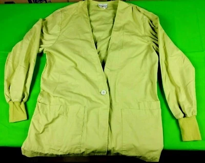 Peaches light yellow green women's long sleeve button up scrub jacket size XL - Image 1 of 4