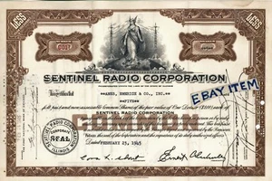 1945 ILLINOIS stock certificate SENTINEL RADIO CORPORATION Ames Emerich & Co. - Picture 1 of 1