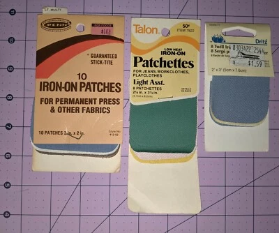 Vintage Dritz Talon and Penn IRON-ON PATCHES for Mending Assorted 3" x 2" Opened - Image 1 of 3