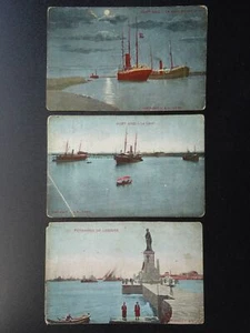 Ägypten 3 x PORT SAID La Canal & Statue von Ferninand De Lessseps um 1910 Postkarte - Bild 1 von 7