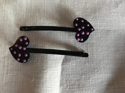 Black Bobby Pins With Pink Polka Dots On Hearts - Image 1 of 3