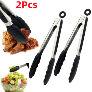 2X Kitchen Cooking Tongs Salad Serving BBQ Stainless Handle Utensil