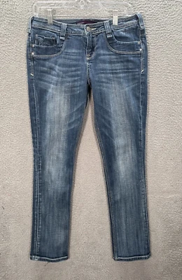 Vigoss Jeans Womens 9 Blue Straight Low Rise Distressed Denim Rockabilly Biker - Image 1 of 4